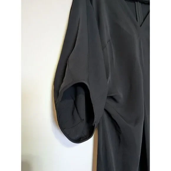 Madewell Jasmine Midi Dress Black Ruched Waist Crepe V Neck Slit Size 6 NWT - Picture 9 of 15